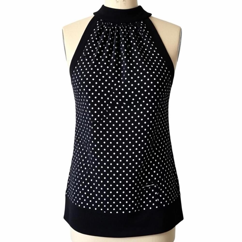 White House Black Market Black & White Polka Dot Halter Shell